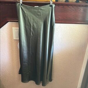a.gain Made in USA Elegant Silky Satin Grey Maxi Skirt Womens Size Medium Y2K